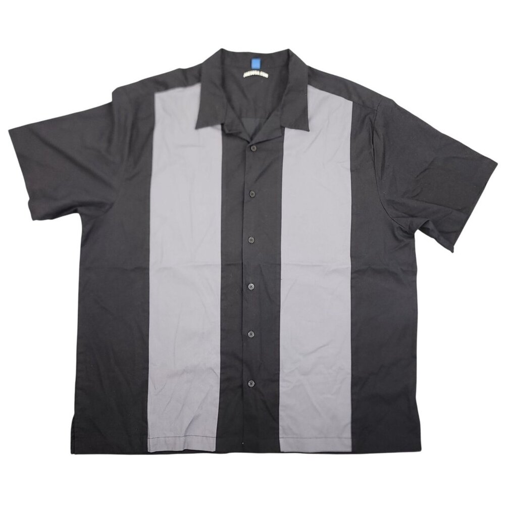 Men's Joe's USA Bowling Style Button Up Shirt Black Grey 2XL Top Plus Size
